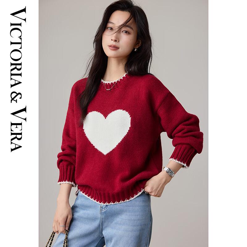 

VICTORIA&VERA Women s Loose Heart Knit Sweater L