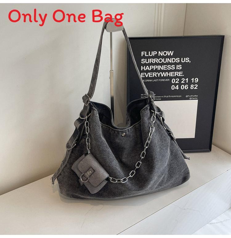Retro Denim Casual Tote For Women With Large Capacity And Streetwear Design