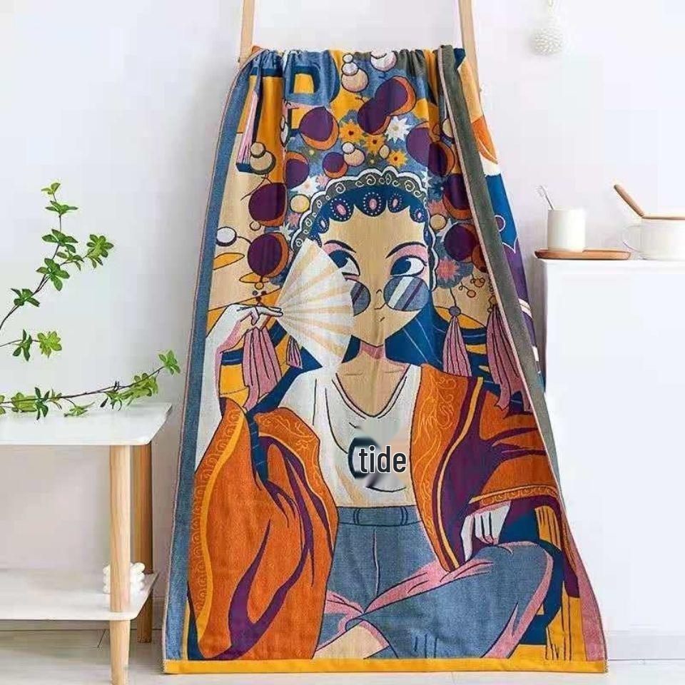 New National Tide Quick-Dry Pure Cotton Gauze Bath Towel - Soft, Large, Cartoon Design for Adults & Kids