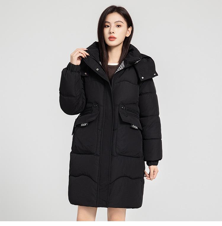 Damen Herbst- und Wintermantel Kontrastfarbe Locker Kapuze Mittellang Verdickt Winddicht Damenjacke 5 Farben