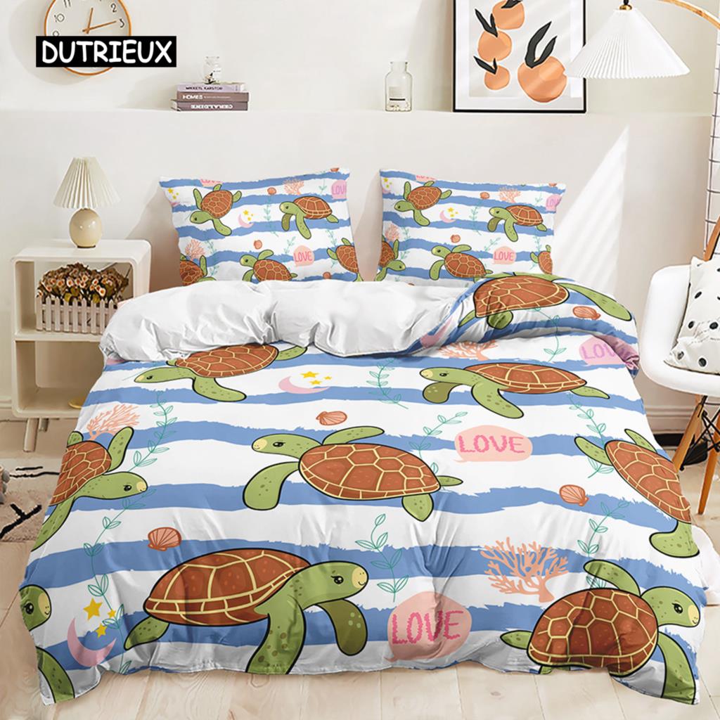 Duvet Cover Texture Sea Turtle Set Bohemian Style Ocean Animal Bedding Set Microfiber Comforter Cover Premium Bedroom Decor