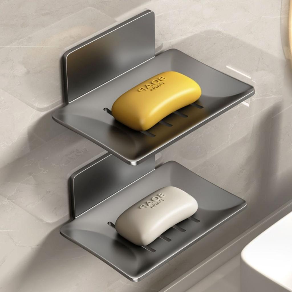 No Need For Drilling Aluminum Alloy Soap Holder Bathroom Soap Dish With Drain Water Wall Mounted Soap Box Bathroom Accessories