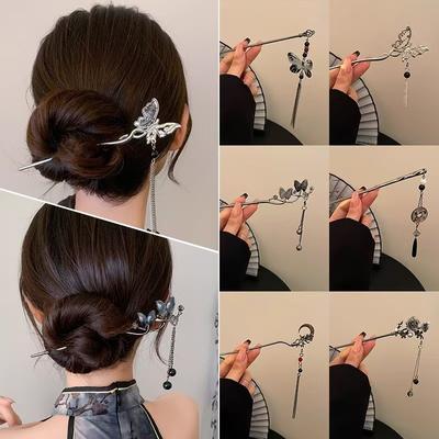 Vintage Metall Blume Schmetterling Haarnadeln für Frauen Elegant Chinesischer Stil Essstäbchen Haarstab Mädchen Haarschmuck Zubehör Werkzeuge