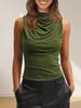 Women's Mock Neck Sleeveless Tank Top Slim Fitted Ruched Draped Top