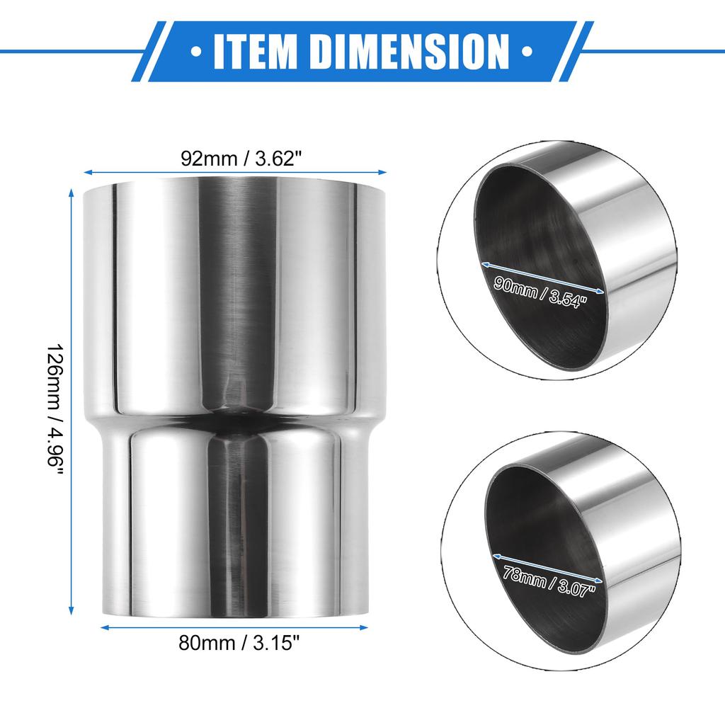 ABSOPRO Exhaust Pipe Adapter Connector 78mm ID to 90mm Universal for and Durable Stainless Silver 2 Pieces Reducer, ID, Cars, Trucks, Pickups, Steel,