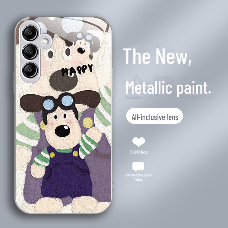 

Чехол для Samsung A73 Liquid Glass Shell A32 S21FE Zhangmeng Dog S13 в стиле масляной живописи для мужчин и женщин, мультяшный дизайн 52/70. A23 4G