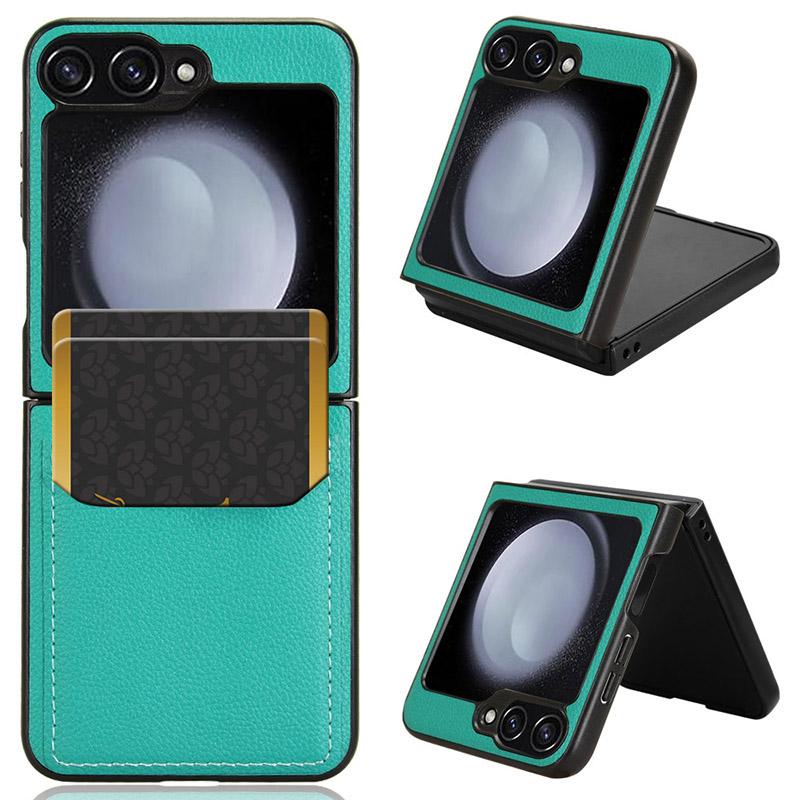 

For Samsung Galaxy Z Flip7 FE 5G/Z Flip6 5G Case Litchi Texture Leather Coated PC Phone Cover Card Slot Green