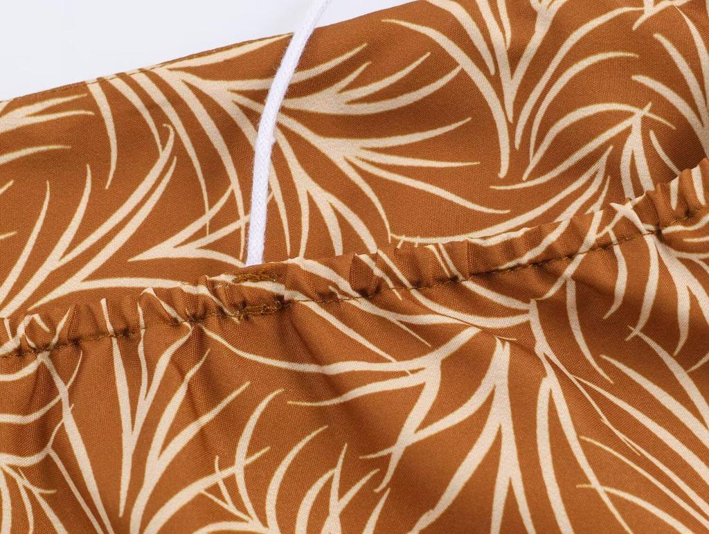2026 European Spring Women's Spaghetti Strap Dress with Beaded Coconut Tree Print