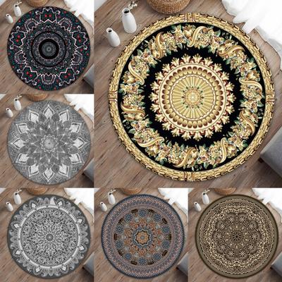 Vintage Bohemian Peacock Feather Round Carpet Mat Rug Euro American Tapestry Floral  Home Decoration Living Room Bedroom