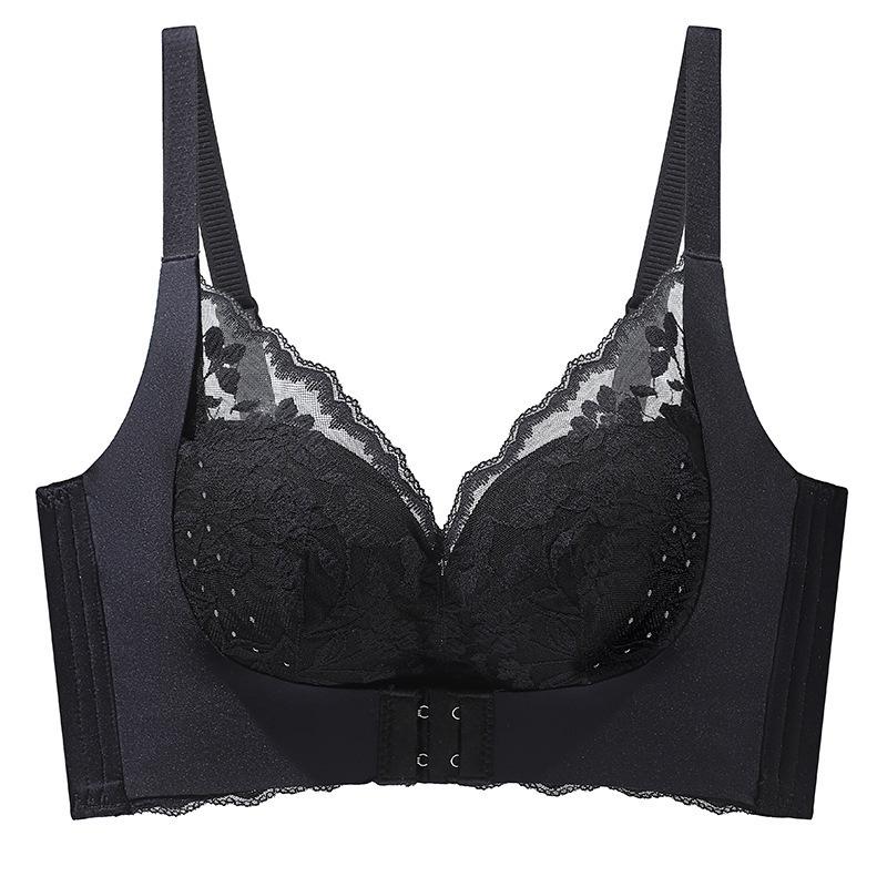 Women's Front Buckle Push-Up Lace Bra with Side Support, Anti-Sagging for Small Chest