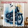 2D-Flachdruck, 2-teilige Vorhänge (Ohne Stange) Vintage Blaue Motorradlichtfilternde Schicke Vorhänge Polyester Einfache Installation