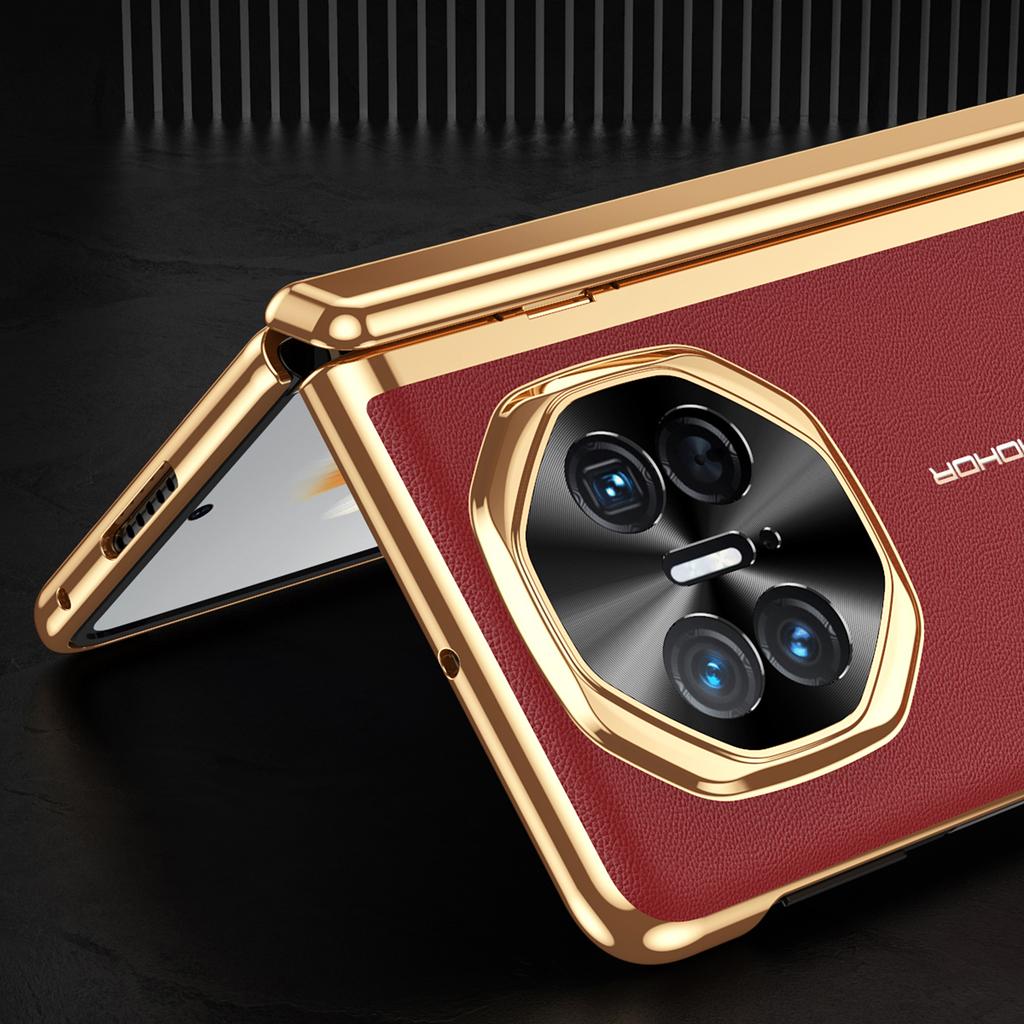 For Huawei Mate X3 5G Case PU Leather+PC Electroplating Phone Cover with Tempered Glass Screen Film