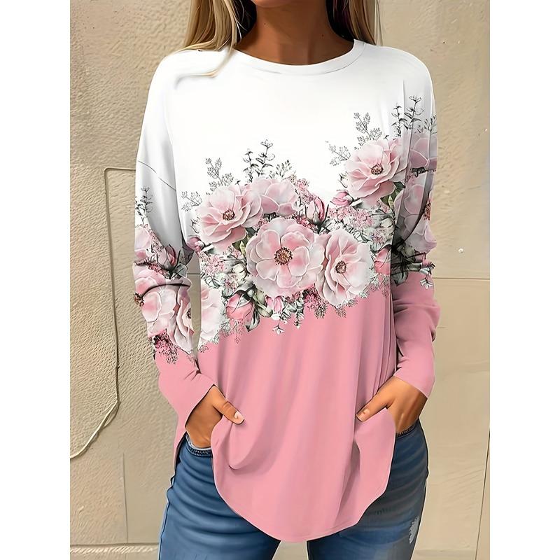 Fall/Winter Daily Women's Casual Top 3D Flower Print Women's Long-Sleeved T-Shirt Street Urban Fashion T-Shirt