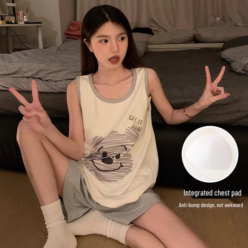 

Hot Selling Women s Padded Camisole Pajama Set: Outerwear Shorts & Vest, Two-Piece, Imitation Cotton, Pure Cotton Homewear XL-2XL