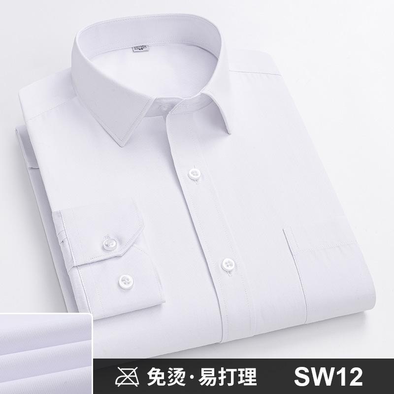 6XL Work Blue White Shirt Long Sleeves Men Formal Shirt Long Sleeve Office Solid Color Classic Striped Fashion Business Pocket