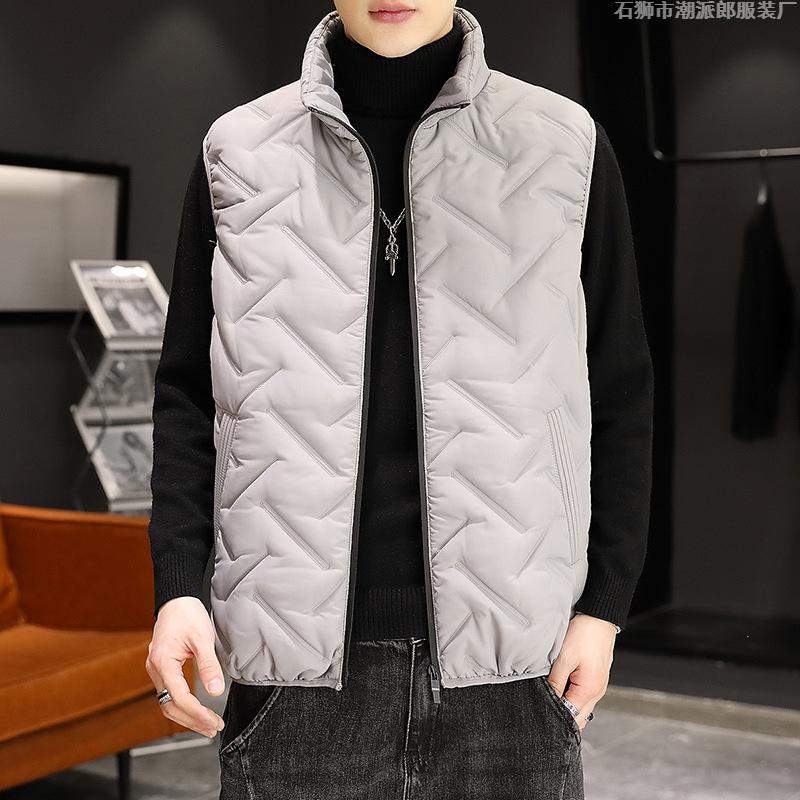 Feather Rong Cotton Vest Men's Autumn and Winter Stand-up Collar Warm Vest Korean Version Fashion Casual Large Size Men's Vest Men's Clothing