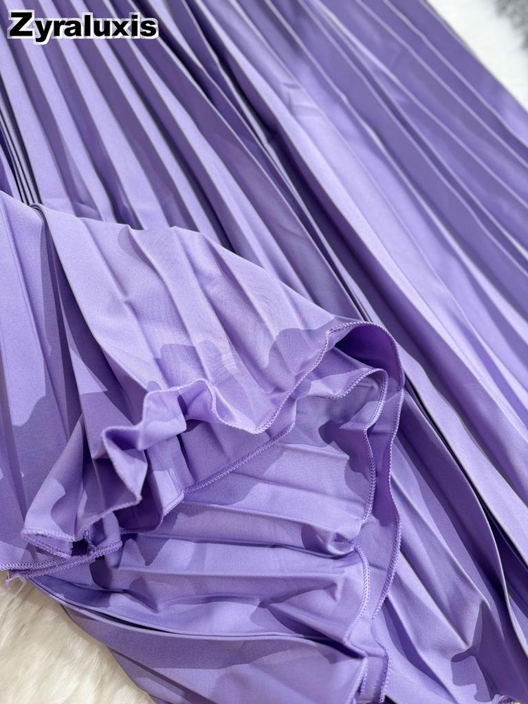 Wavy Edge Pleated Skirt High Waist Slimming Office Wear Versatile Long Dress for Women