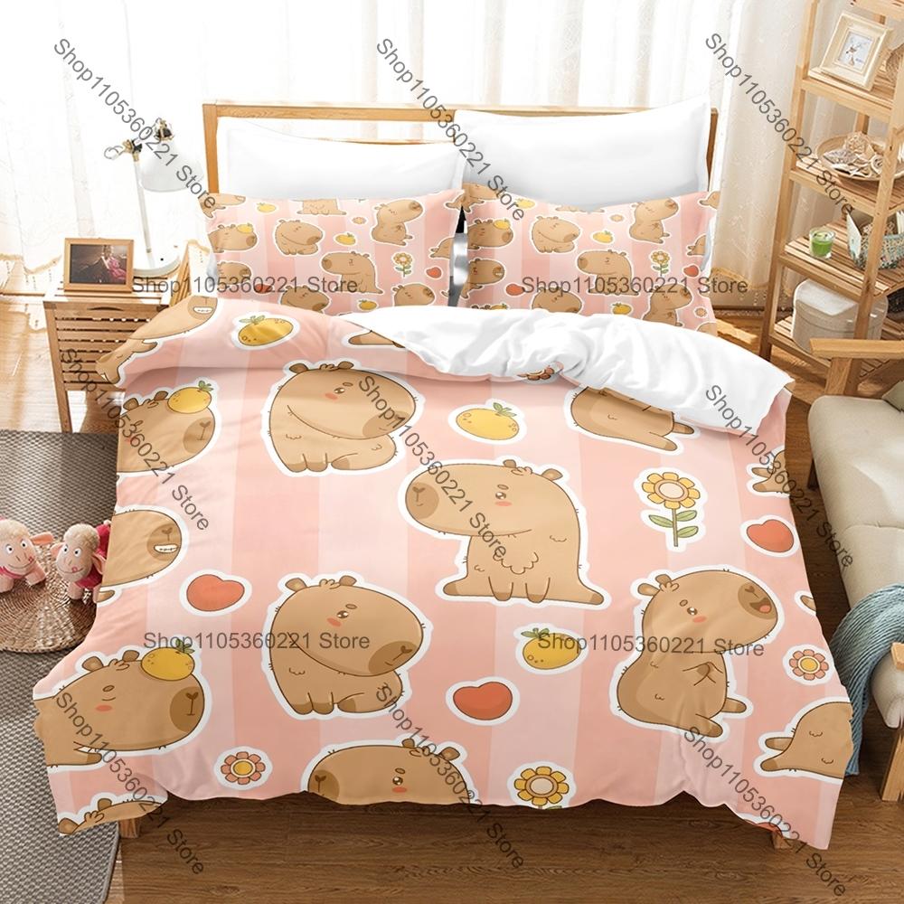 Cartoon Capybara Bettwäsche Set Einzelbett Zweibettbett Vollgröße Queen Size King Size Bettwäsche Set Schlafzimmer Bettbezug Sets Anime Bettlaken Set