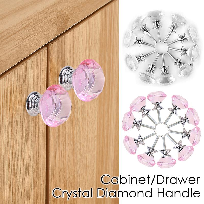 10 Pcs Diamond Shape Design Crystal Glass Door Knobs Cupboard Drawer Pull Kitchen Cabinet Door Wardrobe Handles Hardware