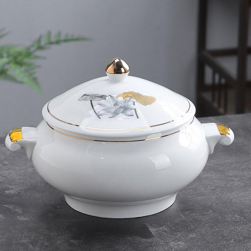 Jingbaodi Gold Lotus Candle Heated Ceramic Soup Pot Set