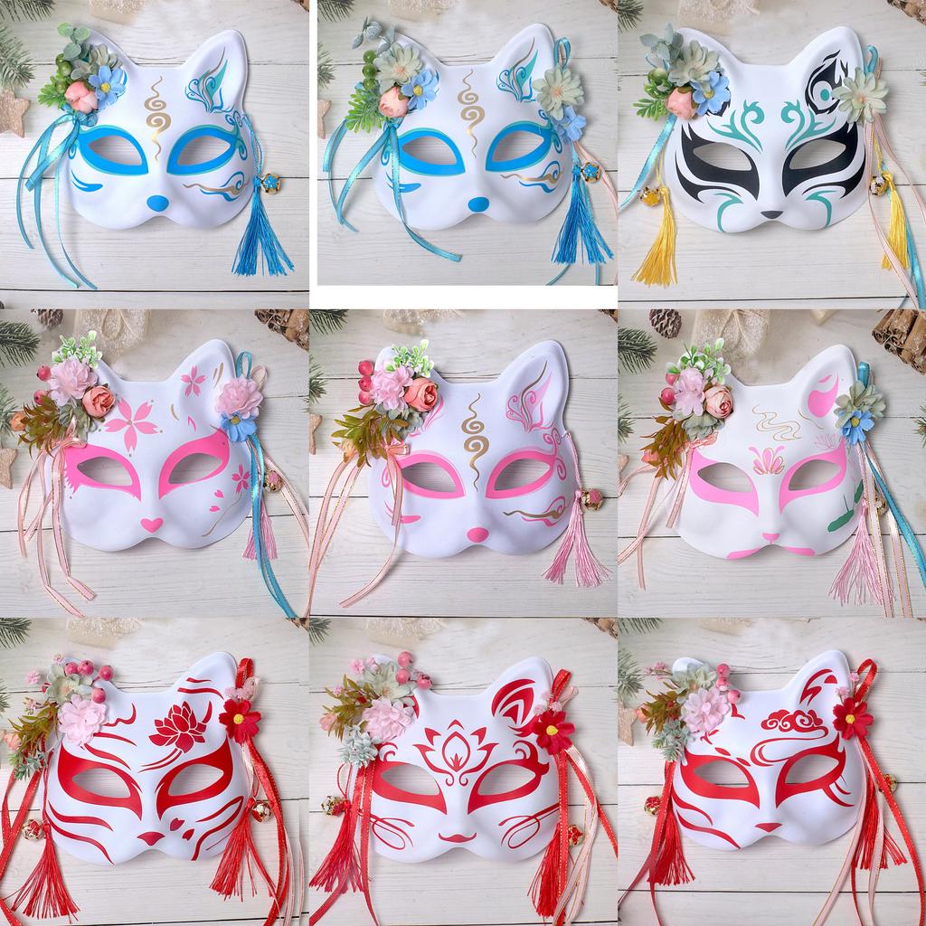 Anime Demon Fox Mask Cosplay Party Hand-painted Japanese Half-face Mask Masquerade Kabuki Role-playing Props