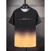 Summer Men's Gradient Color Casual Stretch Sports T-shirt, Round Neck Tee Shirt For Fashion