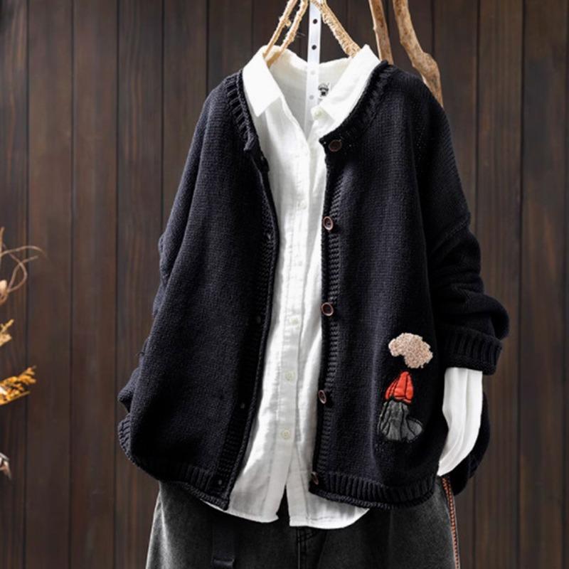 Sweaters Coat Cardigan for Women Winter Oversize Thickened Vintage Loose Long Sleeve Knit Sweaters Coat
