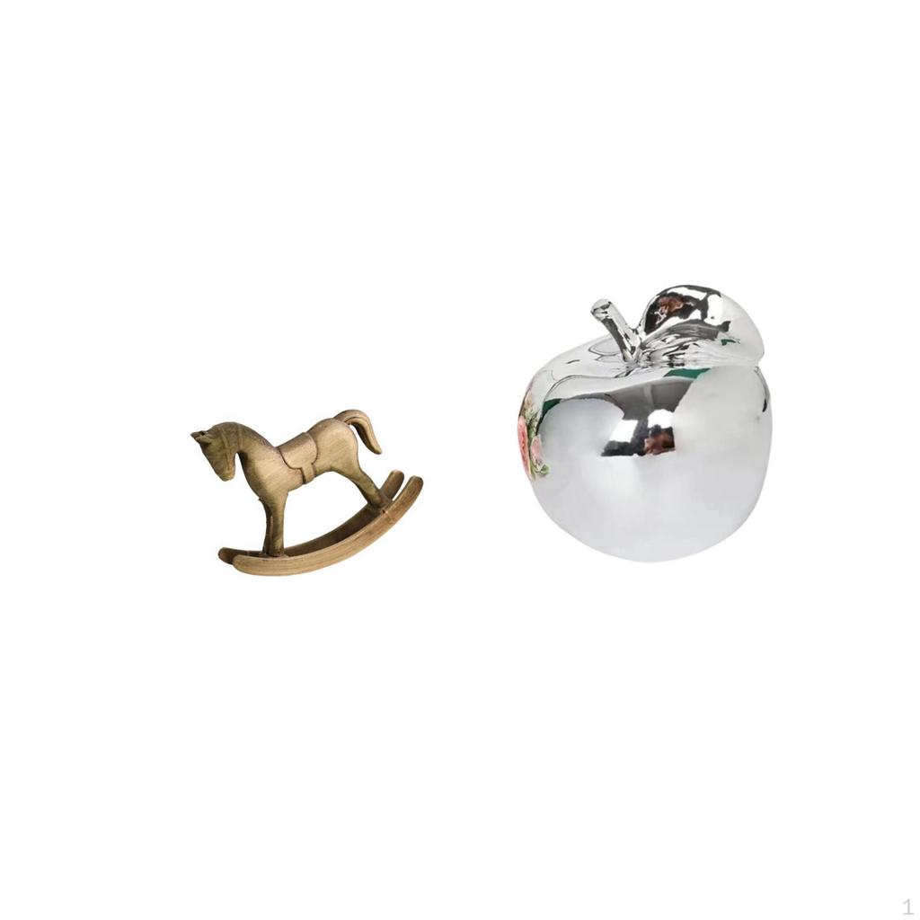 Rustic Wooden Rocking Horse And Ceramic Fruit Figurine Sculpture Ornament for Home Decor Countertop
