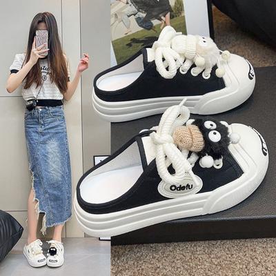 Canvas Half Slippers Women's New Summer Wear Flat Bottom Casual One Pedal Bag Head Sandals Tide