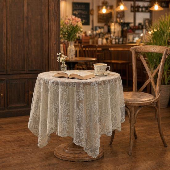 Baizihuahu Lace Tablecloth, Floral Table Cover, Retro Scalloped Tablecloth for Dining Table, Rustic Wedding Party Bridal Shower Decor