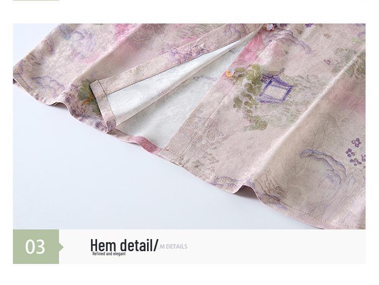 Mother's Wear New Chinese Style Mid-Sleeve Print Shirt, Summer 2026: Elegant Frog Button Top in National Trend