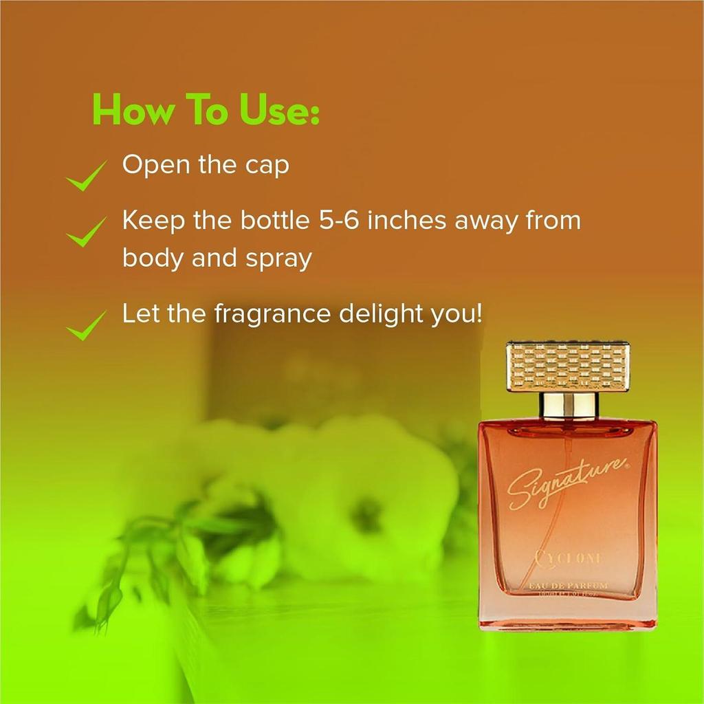 SIGNATURE AURA Cyclone Eau De Parfum for Women | Long Lasting Perfume | Aromatic Green Fragrance | Mandarin, Orange, Freesia & White Musk