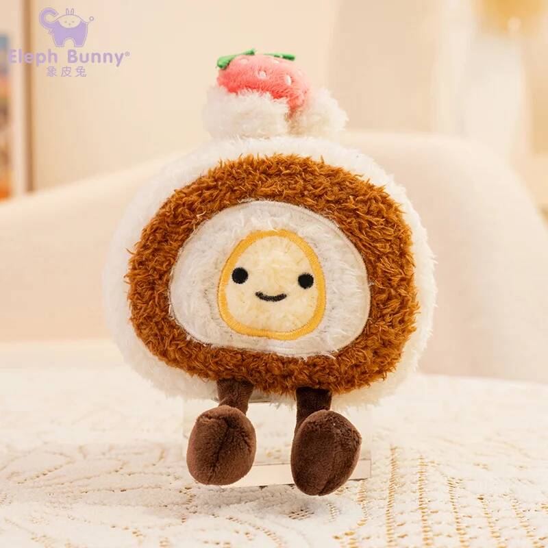 Food Collectibles 12cm Rubber Rabbit Candy Dessert Cake Plush Toy Ultra-Soft Swiss Roll/Chocolate Cake/Cupcake Stuffed Doll