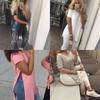 Women's Premium Quality Long T-shirt Round Neck Short Sleeve Split Tops Casual Dress