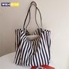 Large Capacity Canvas Women Shopper Tote Simple Striped Shoulder Bag Female Casual Multifunctional Travel Top-handle Handbag