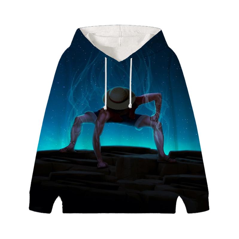Sudadera con capucha de One Piece Luffy Wanted para niños, otoño e invierno, jersey de terciopelo para niños, ropa informal para niños, niñas y niños, sudaderas con dibujos animados Kawaii