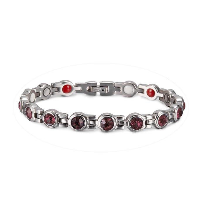 Magnet Health Bracelets AAA Zirconia Pink Stone Stainless Steel Bracelet Women Chain Therapy Arthritis Energy Bracelet for Women розовый