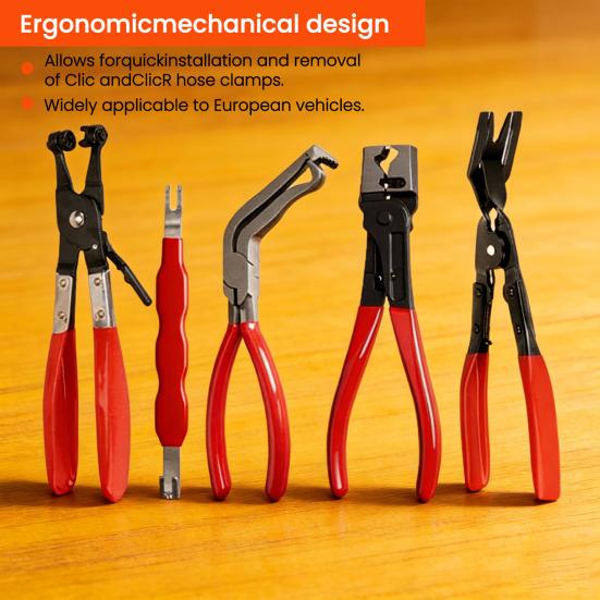 5Pcs/Set Auto Repair Clamp Electrical Connector Removal Tool High-Carbon Steel 60 Degree Angled Hose Clamp Pliers Trim Clip Remover Wire Terminal Tool
