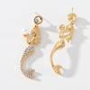 Pinkdudu Romantic Mermaid Pearl Drop Earrings Elegant Shiny Zircon Gold Plated Fantasy Creature Office Party Earring Gifts PD643