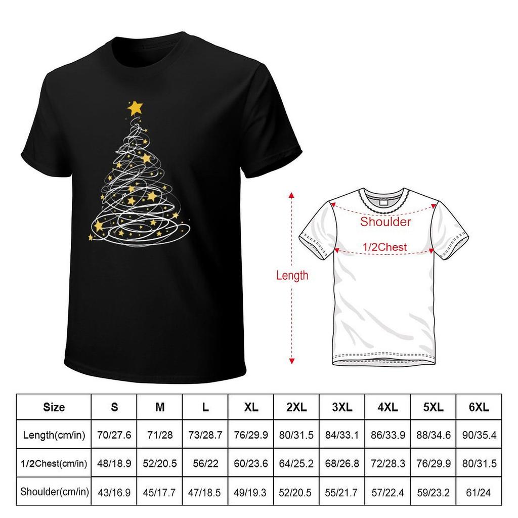 Golden Christmas Tree Pen Art Stars Cute Xmas Lover Gift T-Shirt Tees Anime Figures Summer Clothes Shirts Men