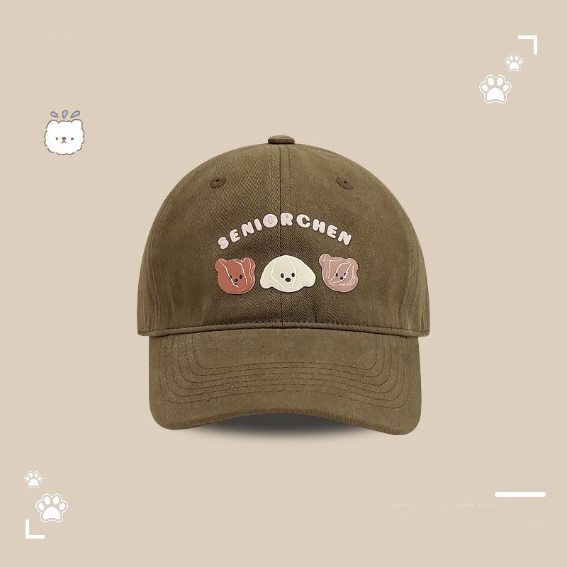 Cute bear letter embroidery yellow baseball cap female spring summer wide brim big face showing face small cap tide