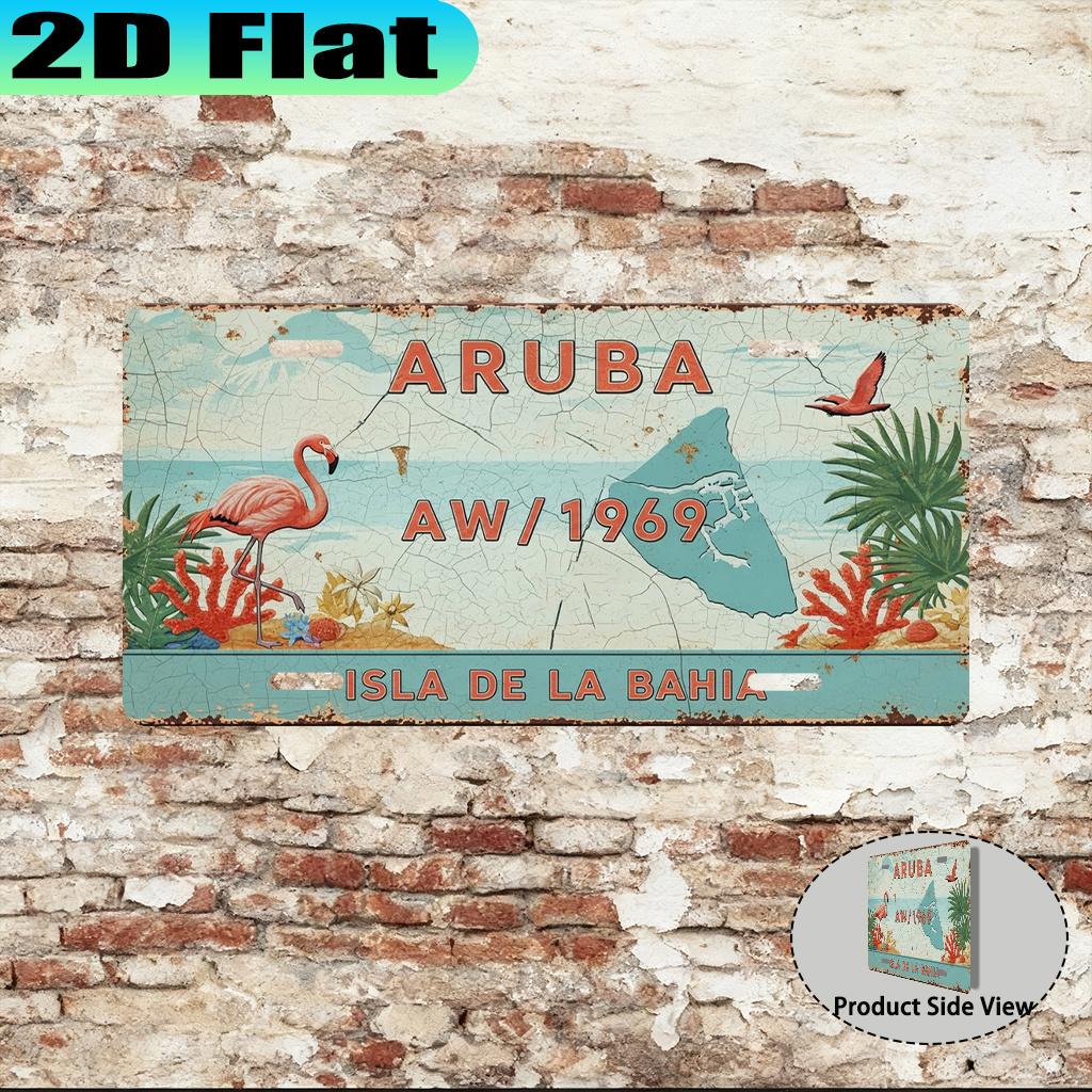 D Flat pc Aruba Baja Vistas Vintage Aluminum Sign xinchDecorative Purposes Only Caribbean Flamingo Style Perfect