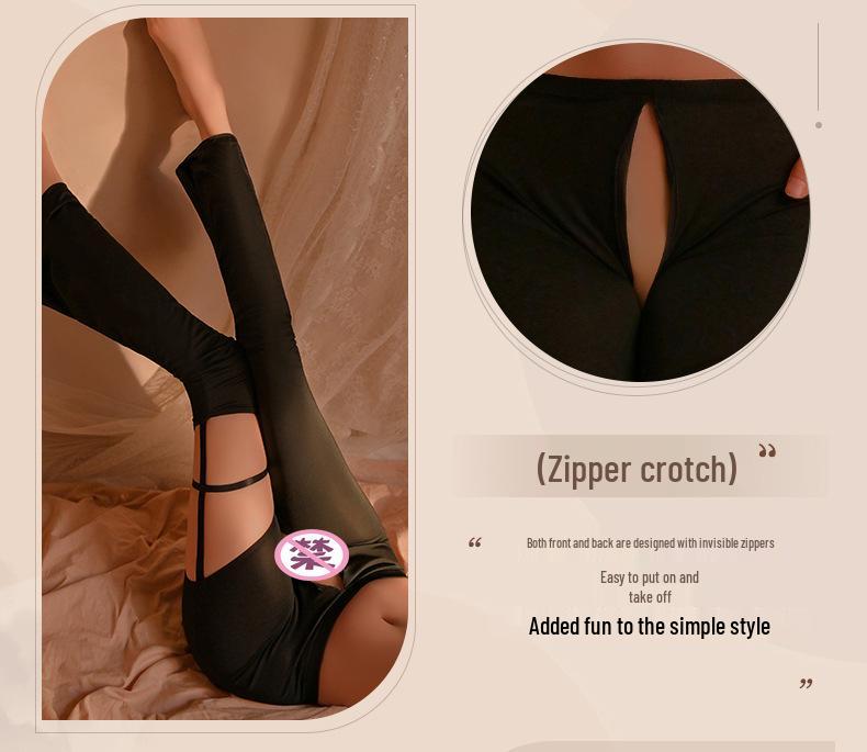 Man Yan Sexy Sheer Cutout Lingerie Flared Yoga Pants with Zipper Crotch