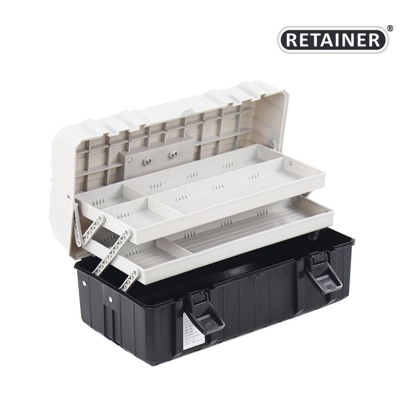 Three-Layer Folding Multi-Functional Tool Box for Household and Electrician Use R-316 All Black