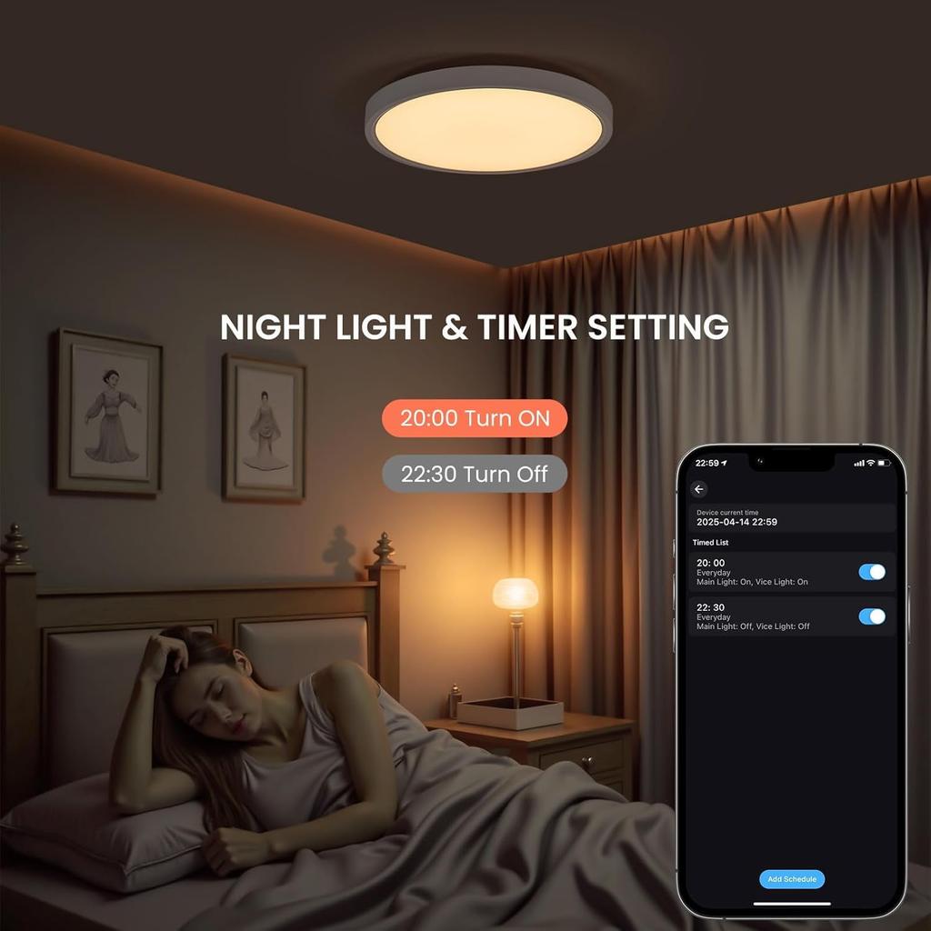 Smart RGB Ceiling Light LED Works with Alexa Flush Mount Light Fixture DIY Colors WiFi Dimmable Low Profile Ambient Light Fixture for Bedroom Living