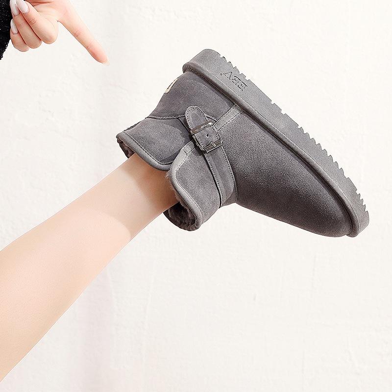 EBV New Cowhide Snow Boots Women's Short Boots Short Boots Thickened Fur Integrated Non-slip Bread Shoes Cotton Shoes