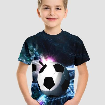 Letnie T-shirty dziecięce chłopięce z nadrukiem wzoru 3D piłki nożnej z okrągłym dekoltem, modne casualowe z krótkim rękawem