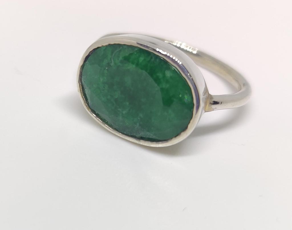 Smaragd Statement-ring, Damering, 925 Sterlingsølv, Edelstensring, Grønn steinring, Gave til henne