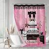 Fashion Luxury Girly Shower Curtain Pink Floral Black Perfume Shower Curtains Waterproof Polyester Fabric Shower Curtains for Bathroom Decor with 12
