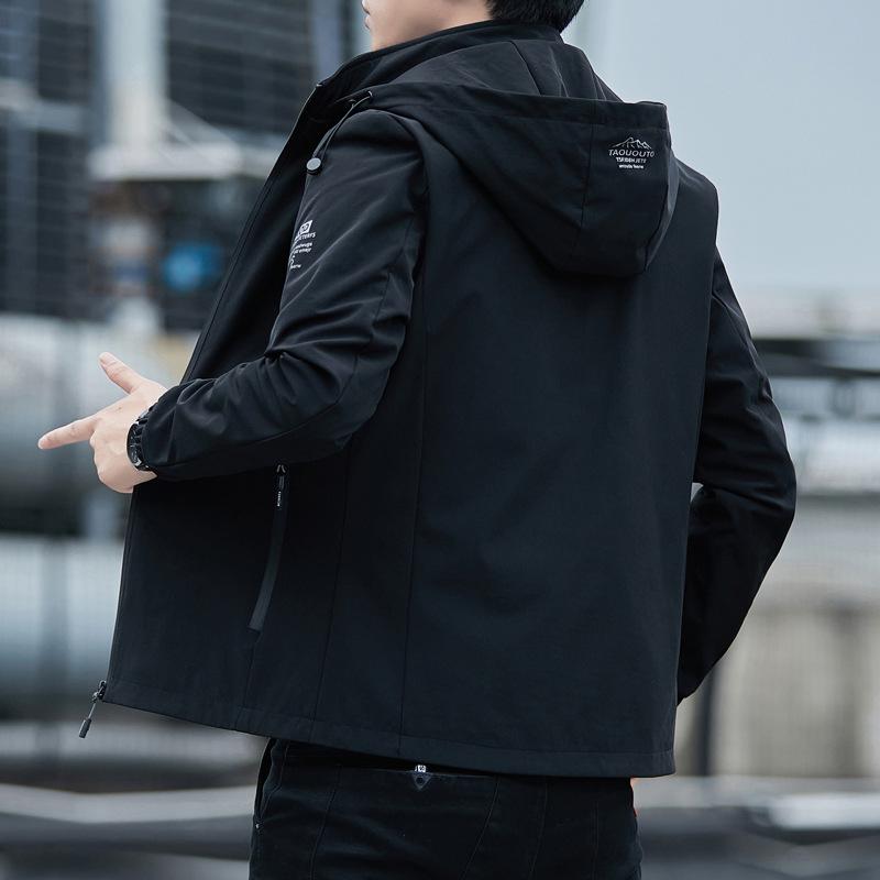 Men's Windproof Hooded Jacket - Spring/Autumn Versatile Slim Fit Solid Color Casual Outerwear